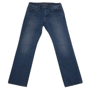 AE 360 Extreme Flex Jeans Straight Mid Wash Midi Waist Rise Whiskered Worn 31x32
